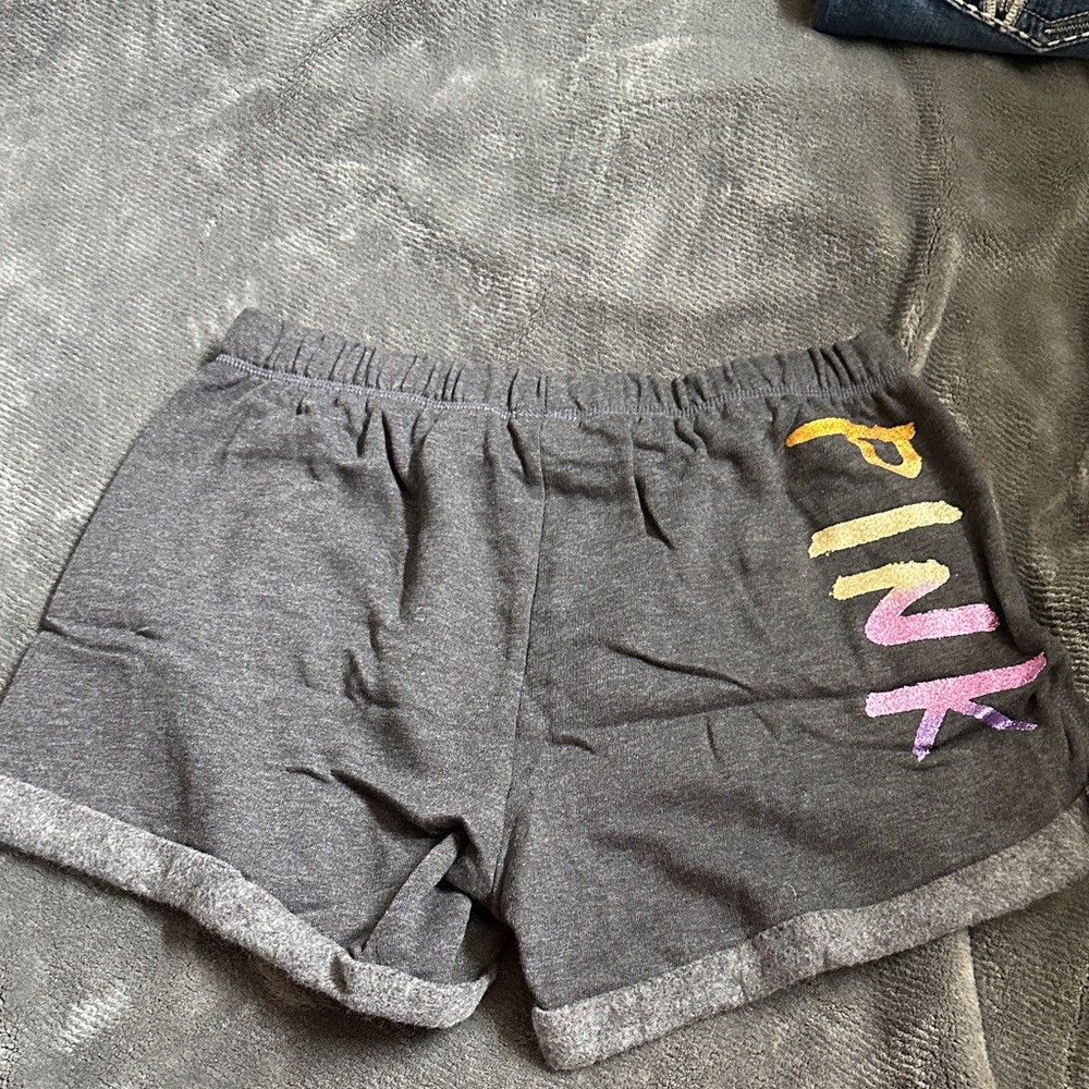 PINK Victoria's Secret Dark Gray Athletic Shorts with Rainbow Logo